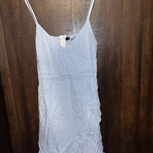 Divided Light Blue and White Striped Dress